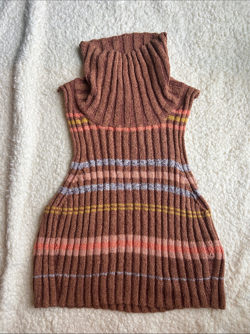 Free People Brown Ribbed Sleeveless Turtleneck with Multicolor Stripes